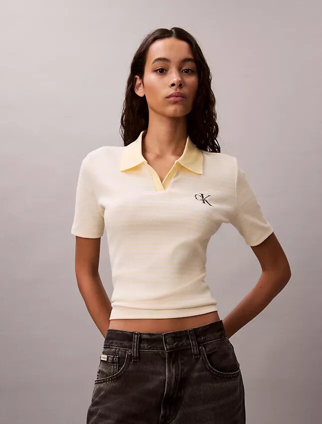 Monologo Stripe Rib Polo T-shirt Monologo Stripe Rib Polo T-shirt
