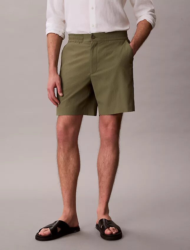 Raka seersucker-shorts med resår, 18 cm Raka seersucker-shorts med resår, 18 cm