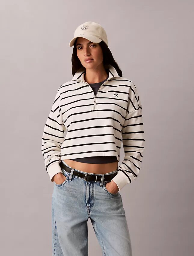 Randig kort topp i frotté med Monogram Randig kort topp i frotté med Monogram