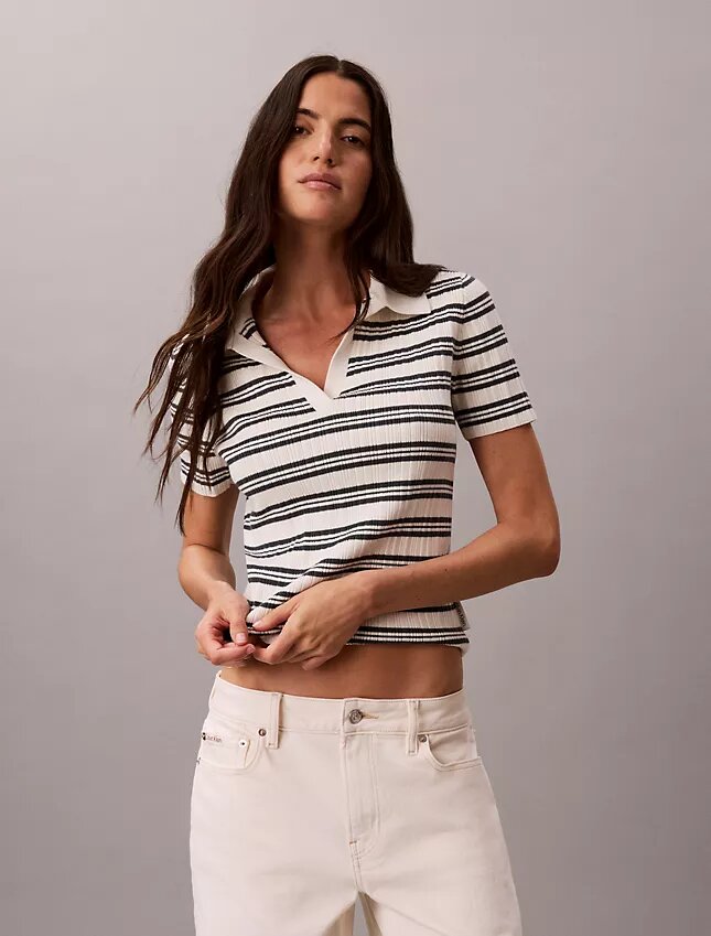 Randig ribbad slim fit-polotröja Randig ribbad slim fit-polotröja