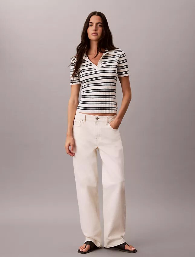 Randig ribbad slim fit-polotröja Randig ribbad slim fit-polotröja