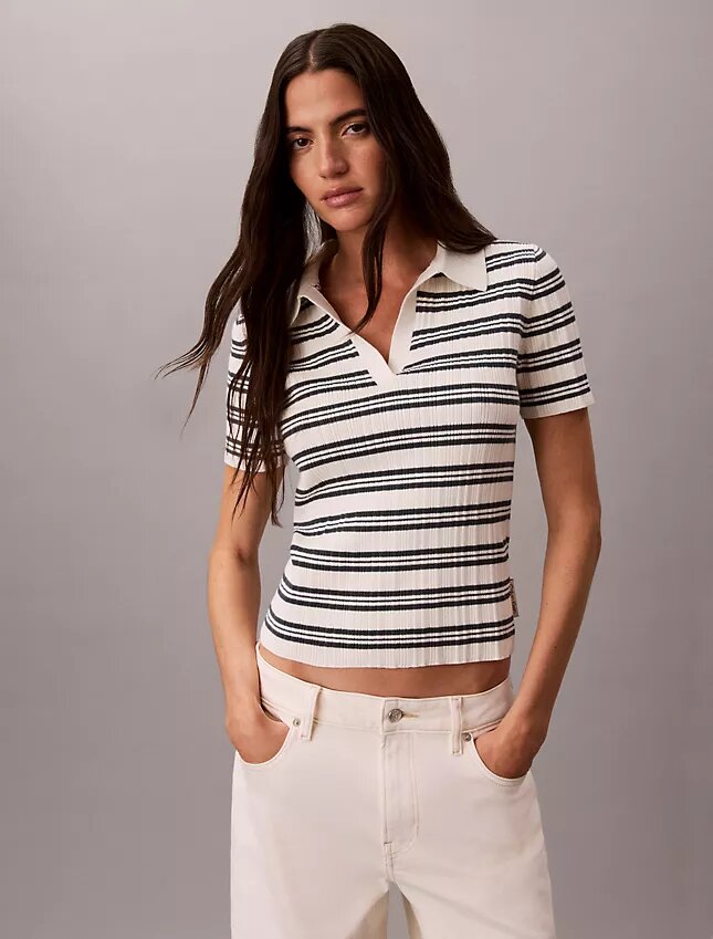 Randig ribbad slim fit-polotröja Randig ribbad slim fit-polotröja