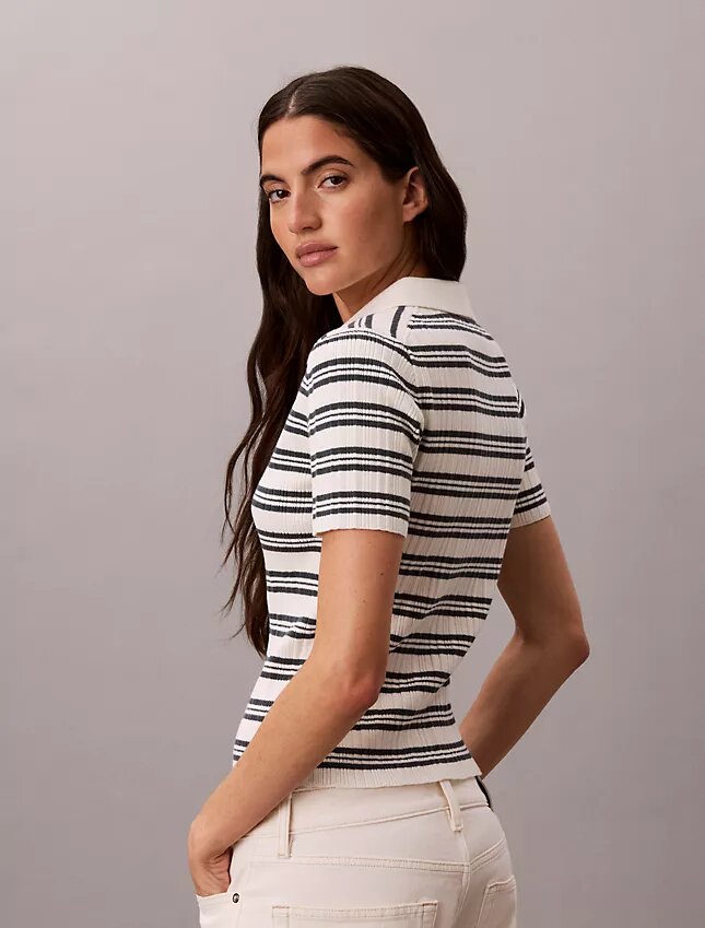 Randig ribbad slim fit-polotröja Randig ribbad slim fit-polotröja