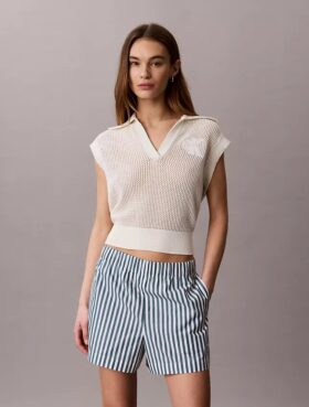 Randiga shorts i bomullspoplin