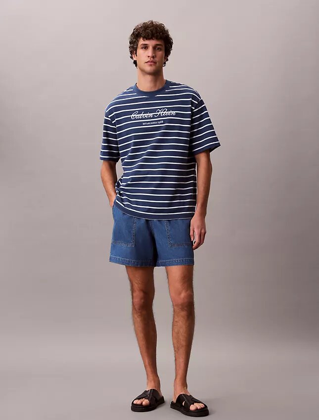 Shorts i linneblandad Denim med dragsko Shorts i linneblandad Denim med dragsko