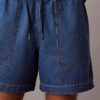 Shorts i linneblandad Denim med dragsko Shorts i linneblandad Denim med dragsko