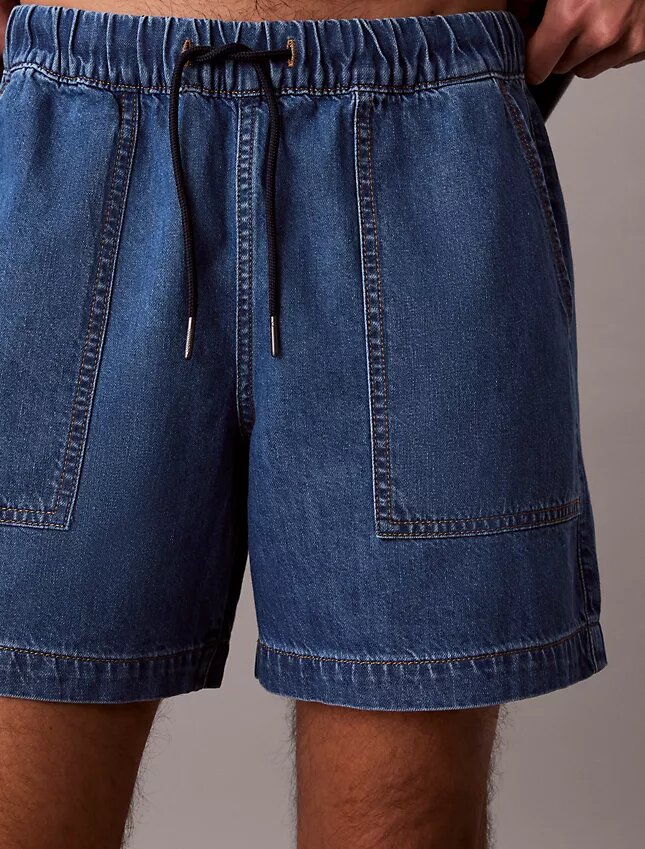 Shorts i linneblandad Denim med dragsko Shorts i linneblandad Denim med dragsko