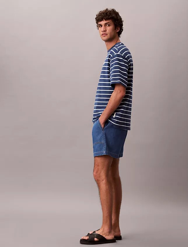 Shorts i linneblandad Denim med dragsko Shorts i linneblandad Denim med dragsko