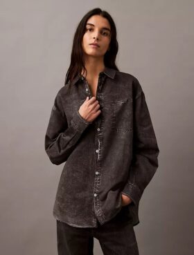 Skjorta med knappar och denimtryck