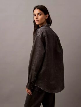 Skjorta med knappar och denimtryck