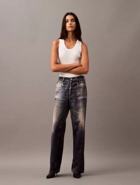 Skräddarsydda byxor med denimtryck Skräddarsydda byxor med denimtryck