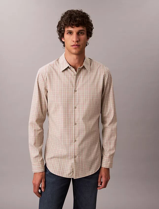 Slim fit-skjorta i Cotton Stretch-bomull med rutmönster och knappar Slim fit-skjorta i Cotton Stretch-bomull med rutmönster och knappar