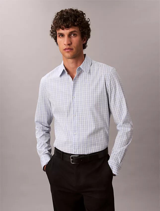 Slim fit-skjorta i Cotton Stretch-bomull med rutmönster och knappar Slim fit-skjorta i Cotton Stretch-bomull med rutmönster och knappar