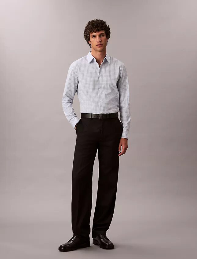 Slim fit-skjorta i Cotton Stretch-bomull med rutmönster och knappar Slim fit-skjorta i Cotton Stretch-bomull med rutmönster och knappar