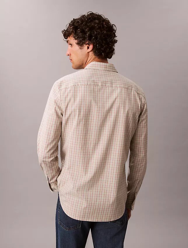 Slim fit-skjorta i Cotton Stretch-bomull med rutmönster och knappar Slim fit-skjorta i Cotton Stretch-bomull med rutmönster och knappar
