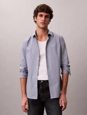 Slim fit-skjorta i Cotton Stretch med ränder och knappar