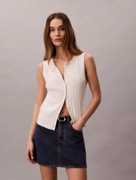 Slät bomullsribbad tank top med knappar