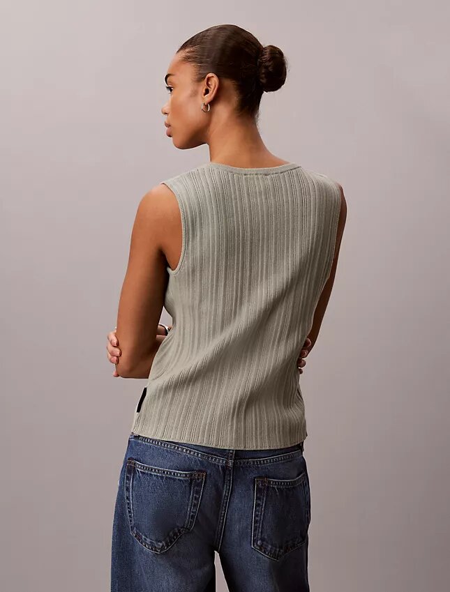 Slät bomullsribbad tank top med knappar Slät bomullsribbad tank top med knappar