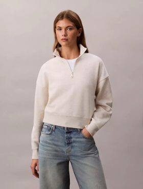 Sweatshirt med hög hals och kvartslång dragkedja i fleece med arkivlogotyp