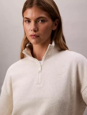 Sweatshirt med hög hals och kvartslång dragkedja i fleece med arkivlogotyp