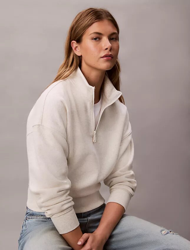 Sweatshirt med hög hals och kvartslång dragkedja i fleece med arkivlogotyp Sweatshirt med hög hals och kvartslång dragkedja i fleece med arkivlogotyp