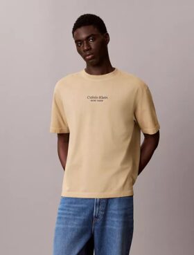T-shirt med blekt tryck och klassisk rund hals