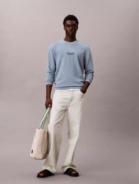 T-shirt med logotyp i frotté och rund hals