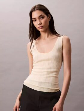 Tanktop i ribbad viskosblandning Tanktop i ribbad viskosblandning