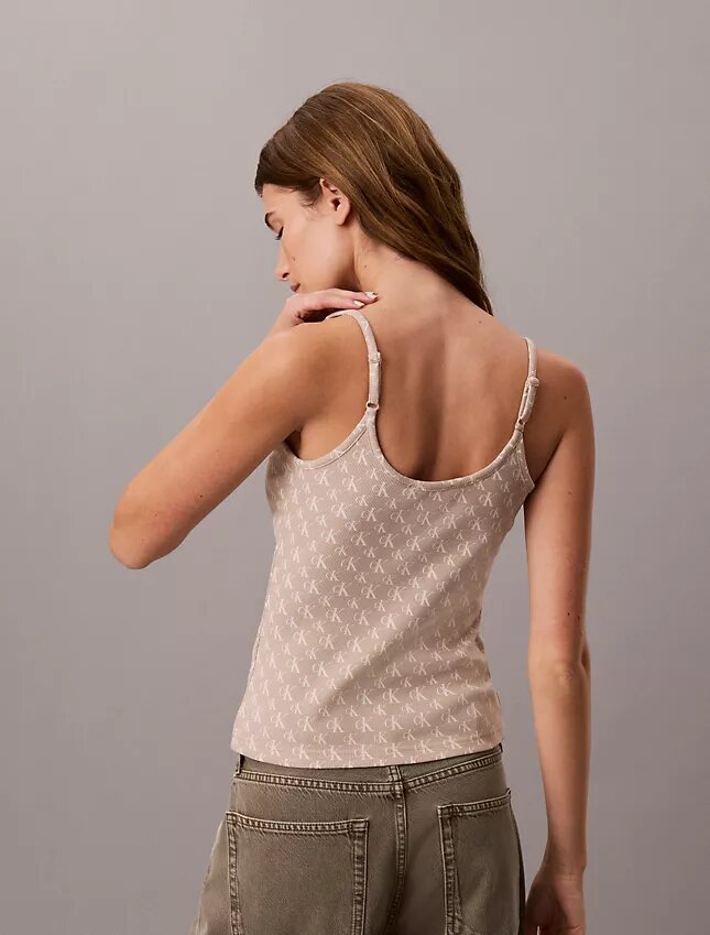 Tanktop med ribbad passform och Monogram-mönster över hela plagget Tanktop med ribbad passform och Monogram-mönster över hela plagget