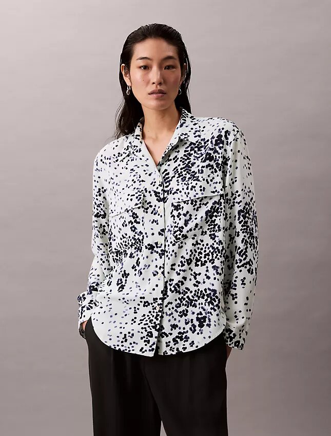 Tryckt, avslappnad Utility Shirt med knappar Tryckt, avslappnad Utility Shirt med knappar
