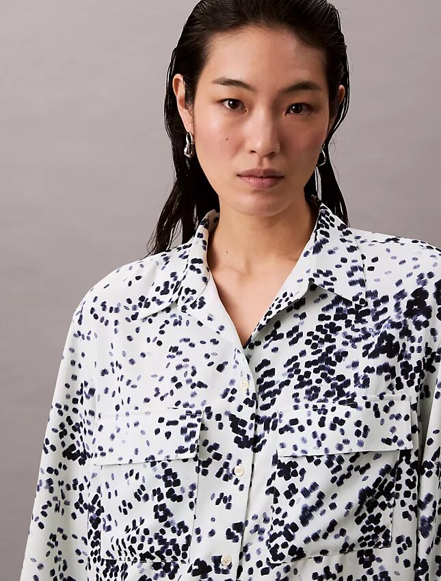 Tryckt, avslappnad Utility Shirt med knappar Tryckt, avslappnad Utility Shirt med knappar