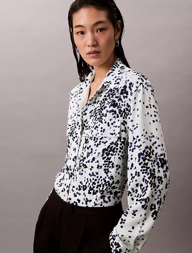 Tryckt, avslappnad Utility Shirt med knappar Tryckt, avslappnad Utility Shirt med knappar