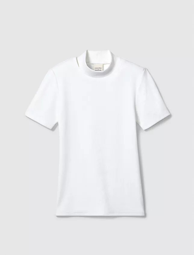 Utskuren T-shirt med rund hals och smal passform Utskuren T-shirt med rund hals och smal passform