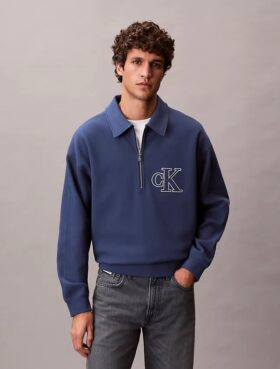 Varsity-tröja med Monogram-logotyp och kvartslång dragkedja