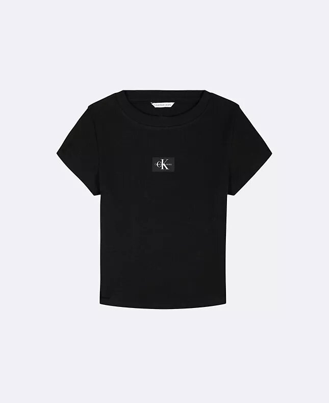 Vävd Monologo-T-shirt för flickor med ribb Vävd Monologo-T-shirt för flickor med ribb